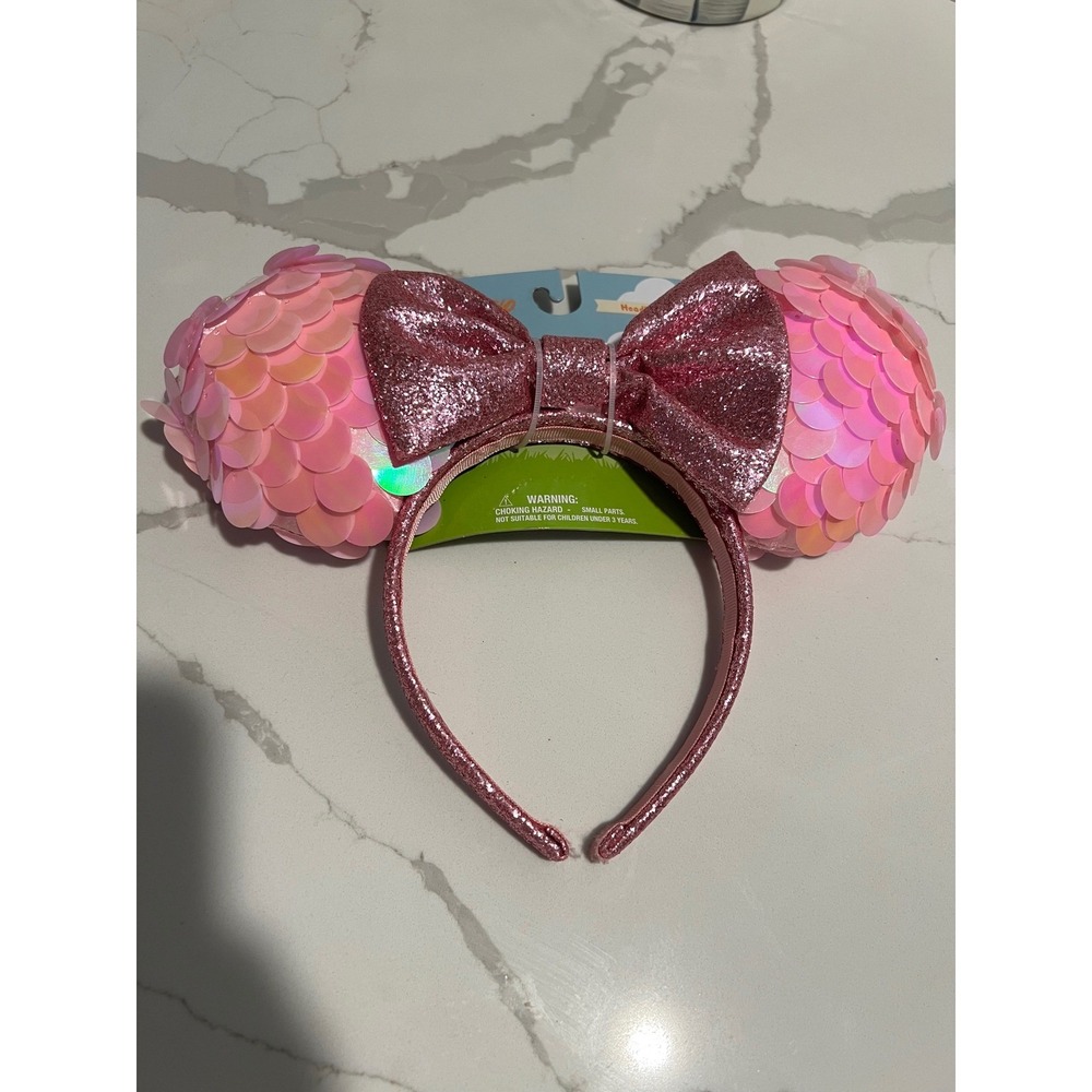 Disney Minnie Mouse Pink Sequin Ears Headband Glitter Bow HER Accessories NEW